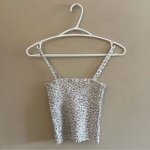 J. Galt White & Black Floral Smocked 100% Linen Tube Crop Top – One Size EUC